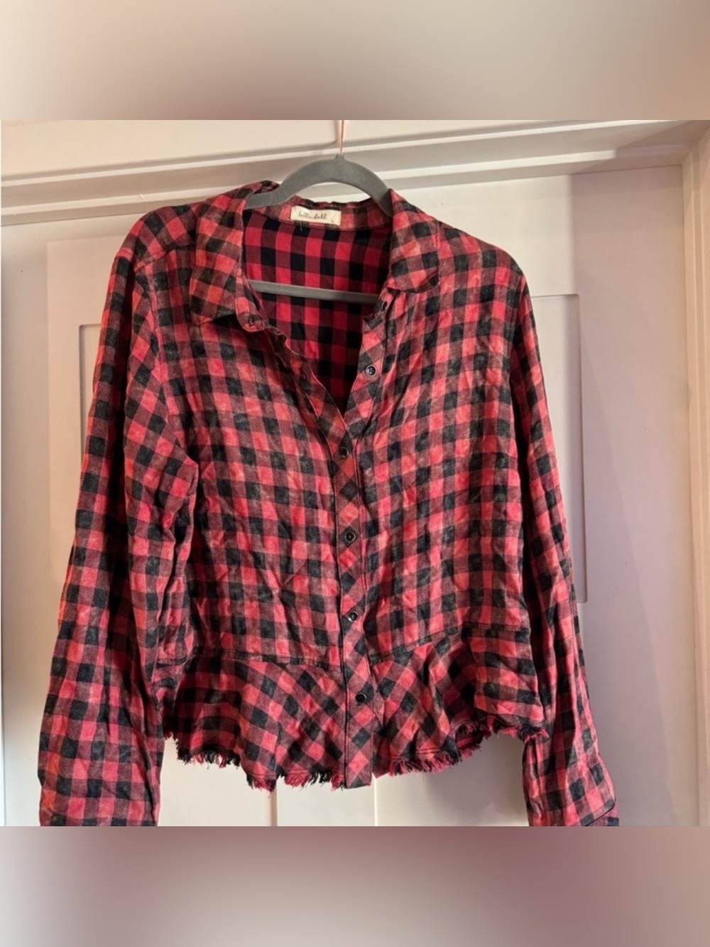 Bella Dahl Red Black Checkered Button Down Shirt Women’s L | Plaid Flannel Top